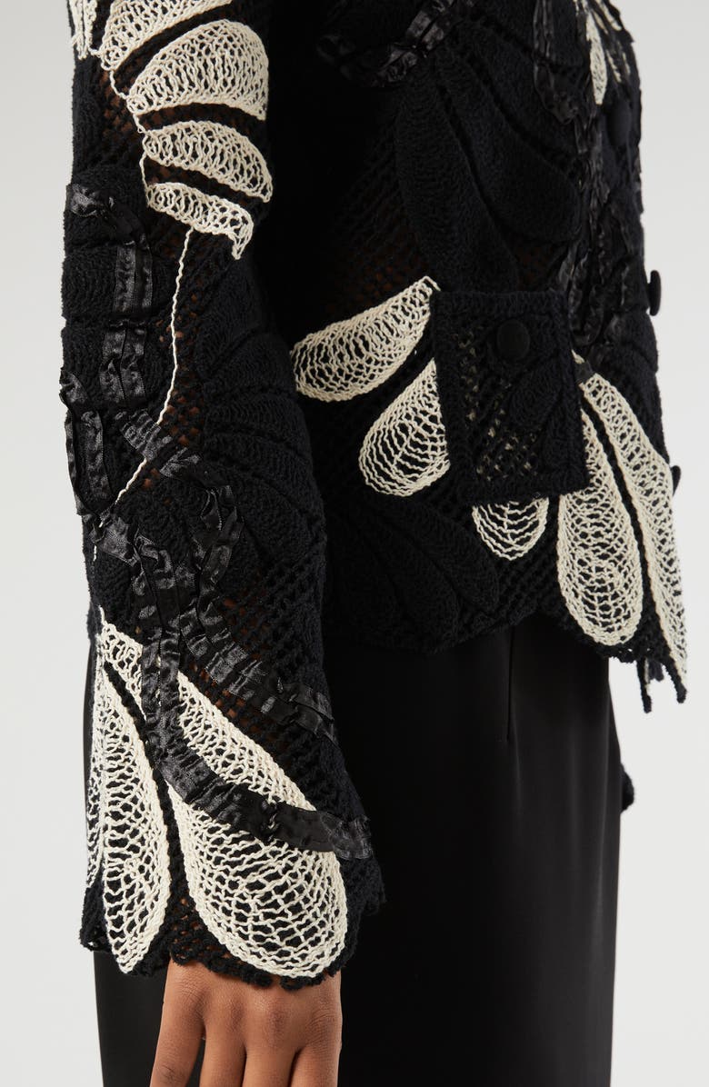 Marina Rinaldi Lappole Crochet Cardigan, Alternate, color, Ivory