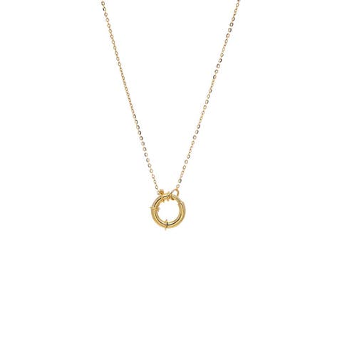 Chunky Toggle Lock Charm Necklace 14K