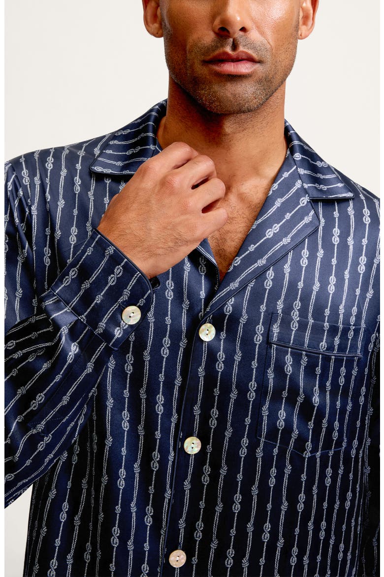 Nautical Stripe Mulberry Silk Pajamas, Alternate, color, NAVY