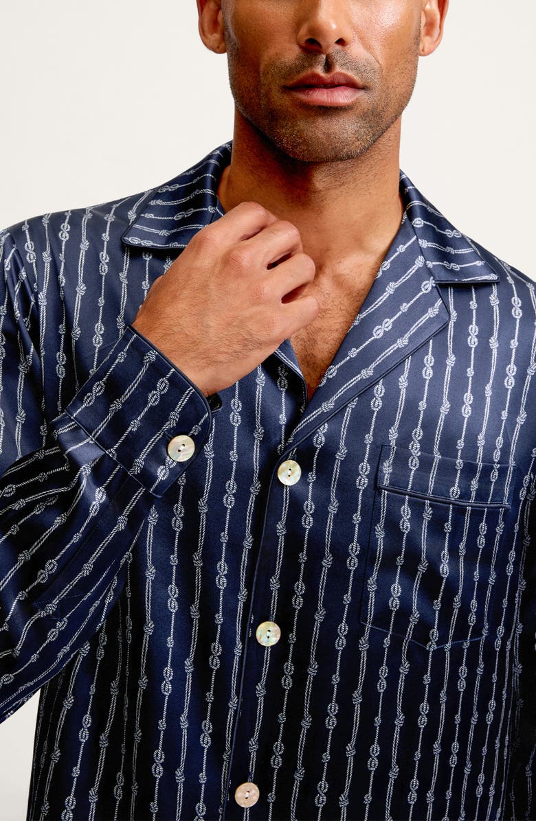 Petite Plume Nautical Stripe Mulberry Silk Pajamas, Alternate, color, Navy
