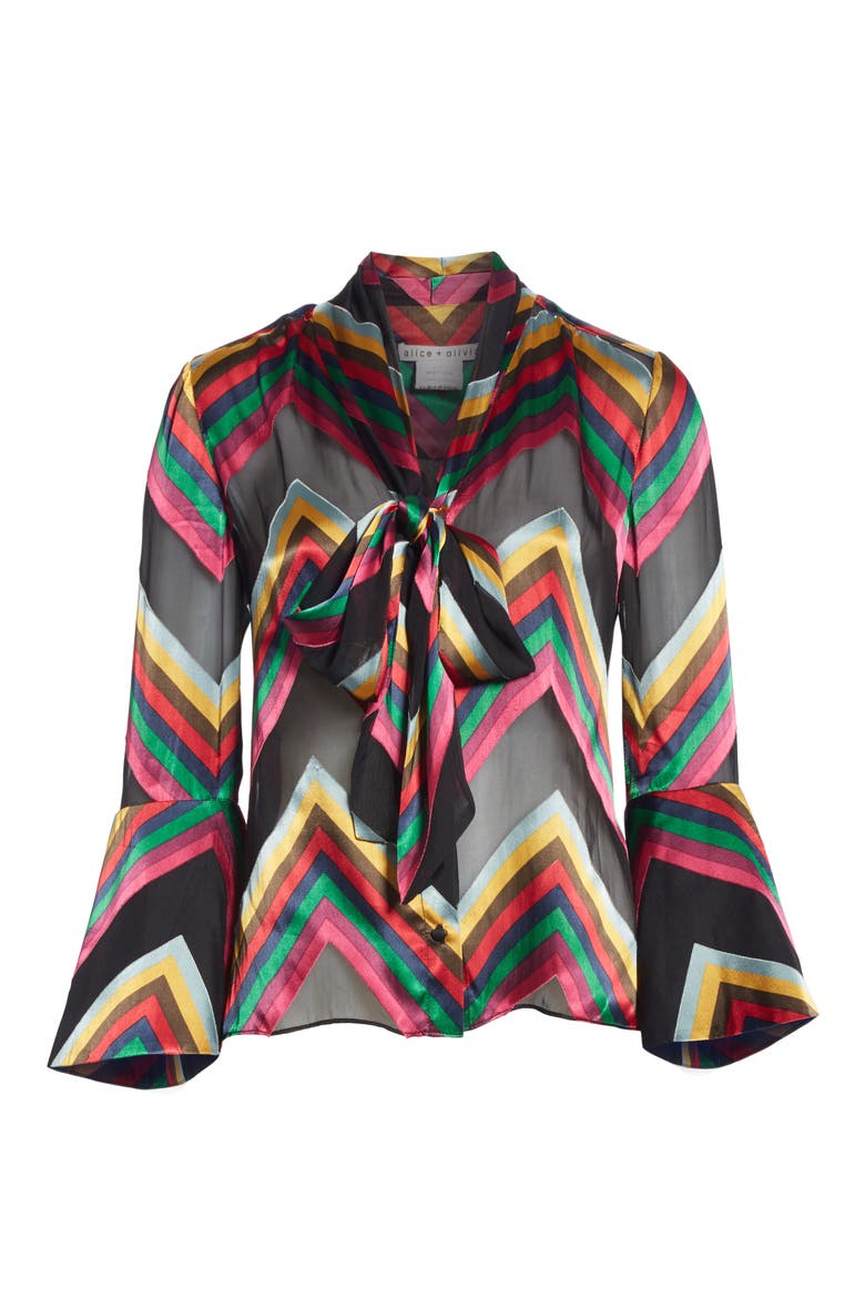 Meredith Bow Blouse, Alternate, color, MULTI CHEVRON