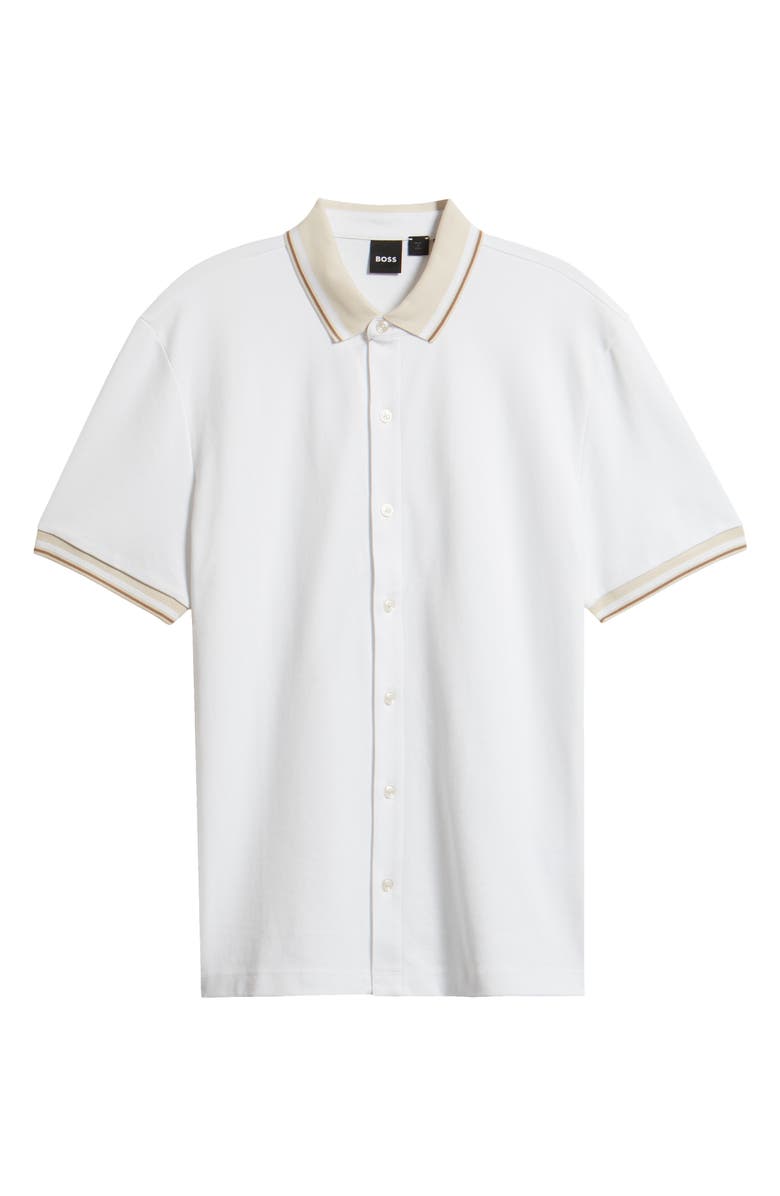 BOSS Puno Short Sleeve Cotton Button-Up Shirt, Main, color, White