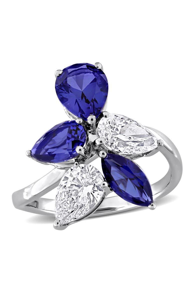 Lab-Created Sapphire & Diamond Cluster Ring 18k, Main, color, Sapphire