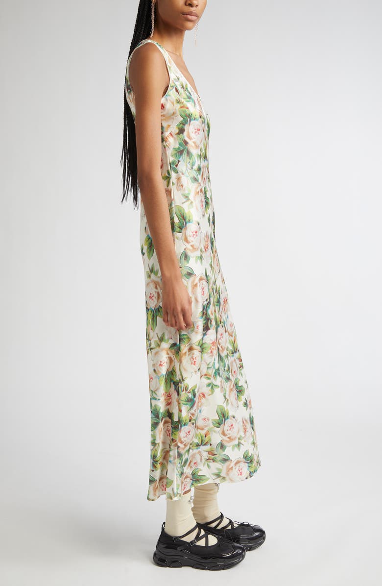 Simone Rocha Floral Print Scoop Neck Satin Dress, Alternate, color, Rose