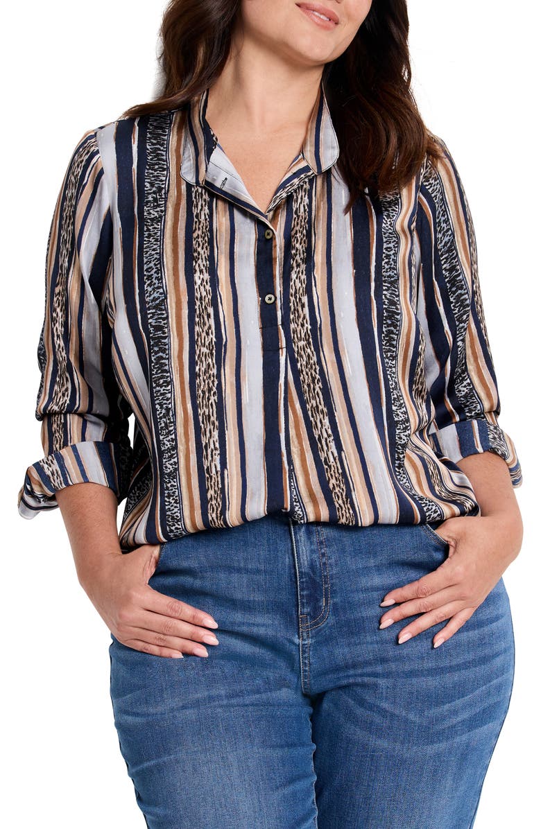 NIC+ZOE Animal Stripe Button-Up Shirt, Main, color, 