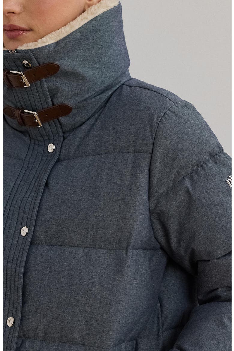 Chambray Puffer Jacket with Faux Shearling Collar, Alternate, color, DARK BLUE CHAMBRAY