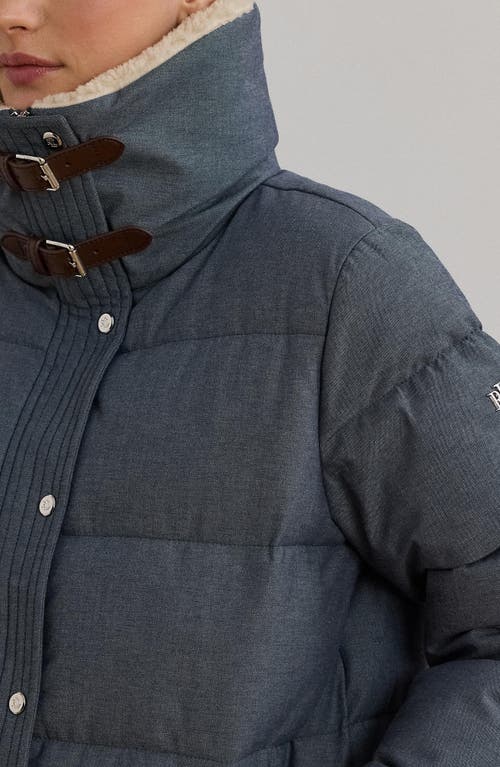 Ralph Lauren Lauren  Chambray Puffer Jacket With Faux Shearling Collar In Black