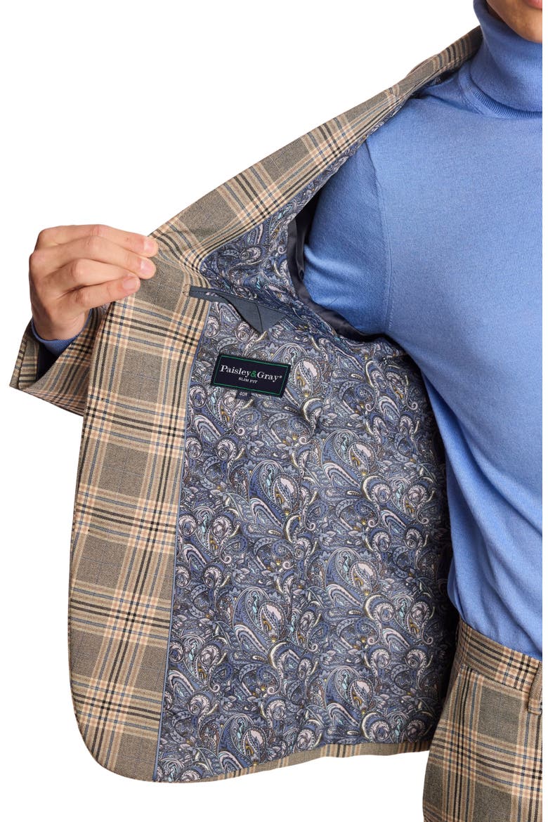 Dover Slim Fit Gray Check Blazer, Alternate, color, BLUE GREY CHECK/ CAMEL