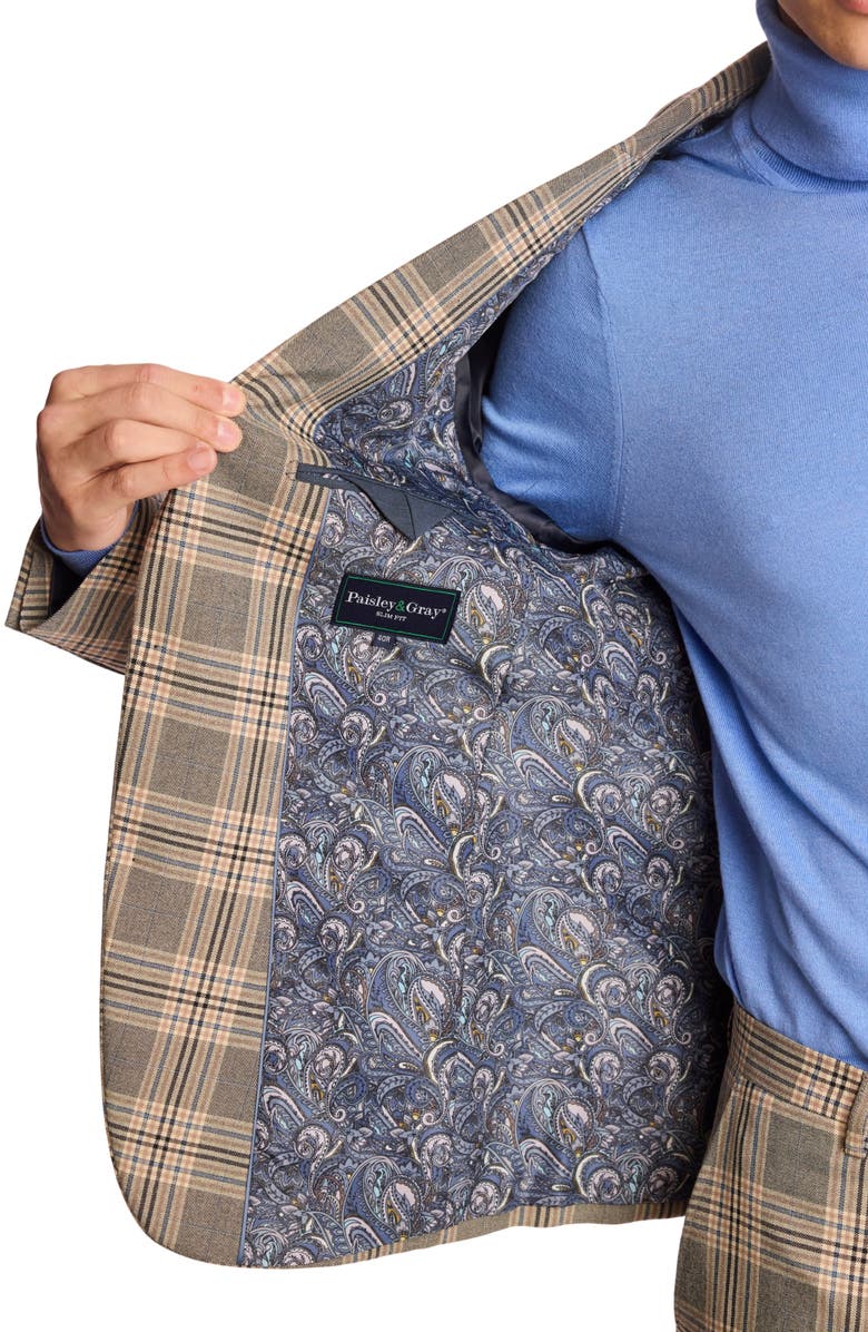 PAISLEY & GRAY Dover Slim Fit Gray Check Blazer, Alternate, color, Blue Grey Check/ Camel