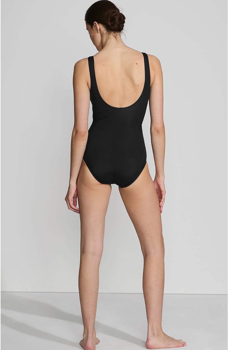 Lands' End D-Cup Slender Tummy Control Chlorine Resistant V-neck Wrap One Piece Swimsuit, Alternate, color, Black