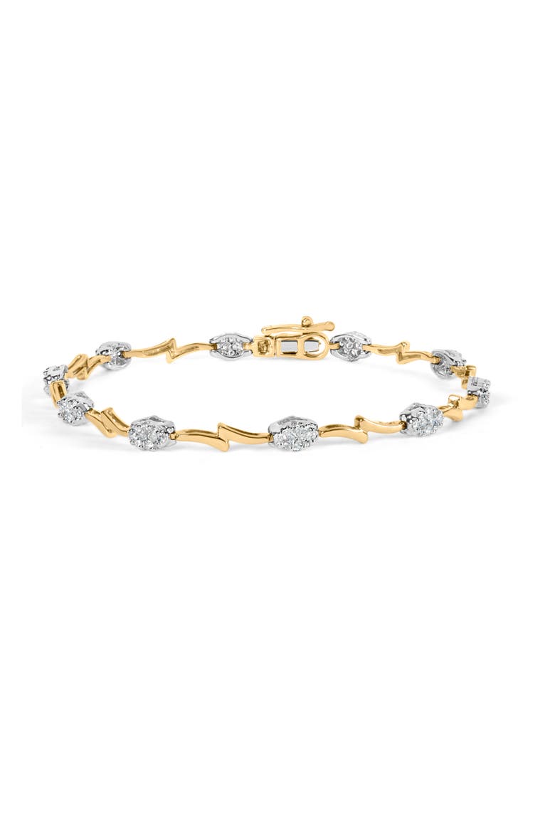 10K White and Yellow Gold 1.00 Cttw Diamond Oval Shaped Cluster Link Bracelet, Main, color, Yellow
