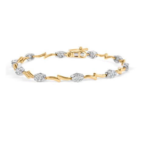 10K White and Yellow Gold 1.00 Cttw Diamond Oval Shaped Cluster Link Bracelet