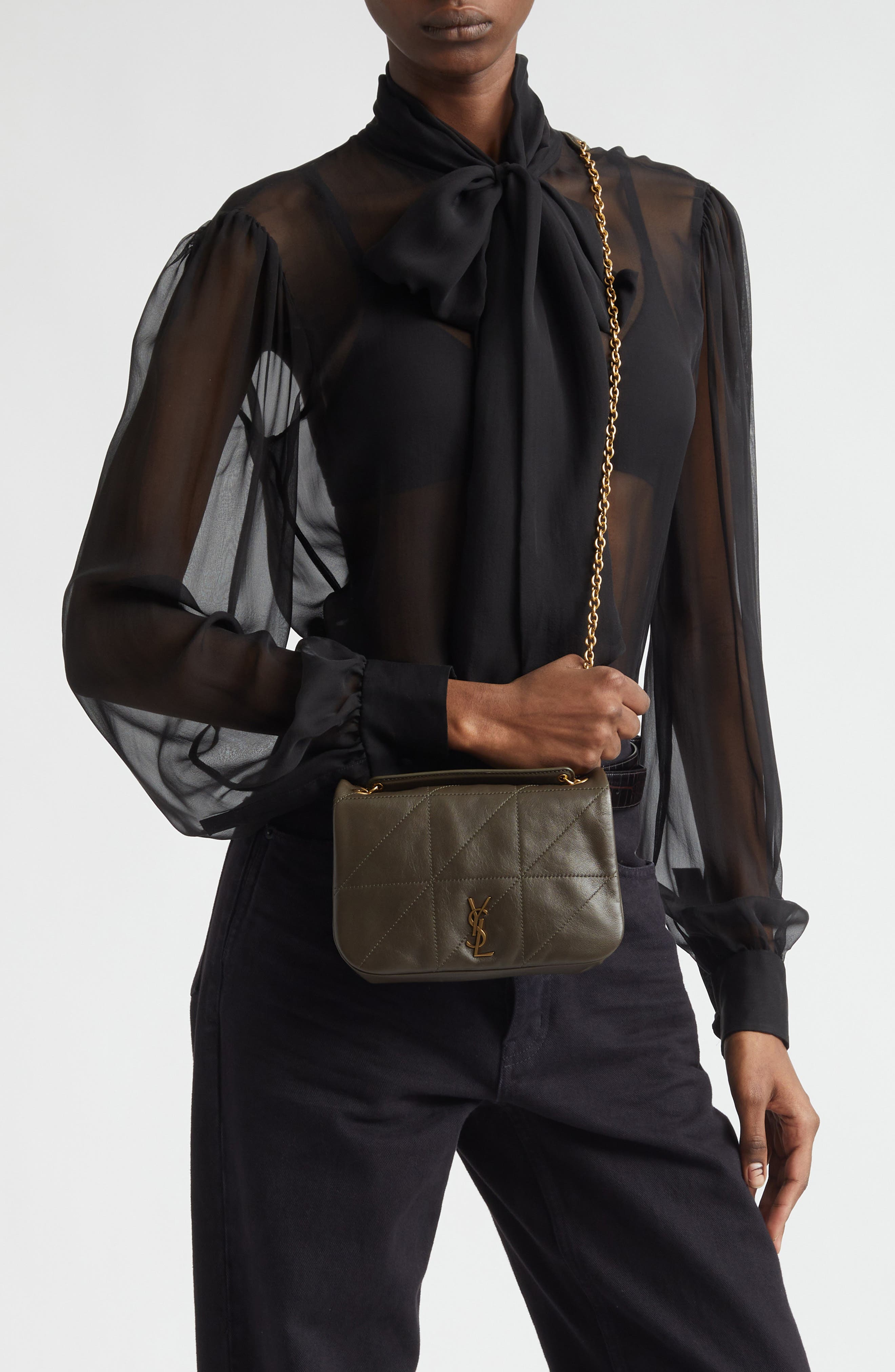 Saint Laurent Mini Jamie 4.3 Patchwork Leather Shoulder Bag, Alternate, color, Light Musk