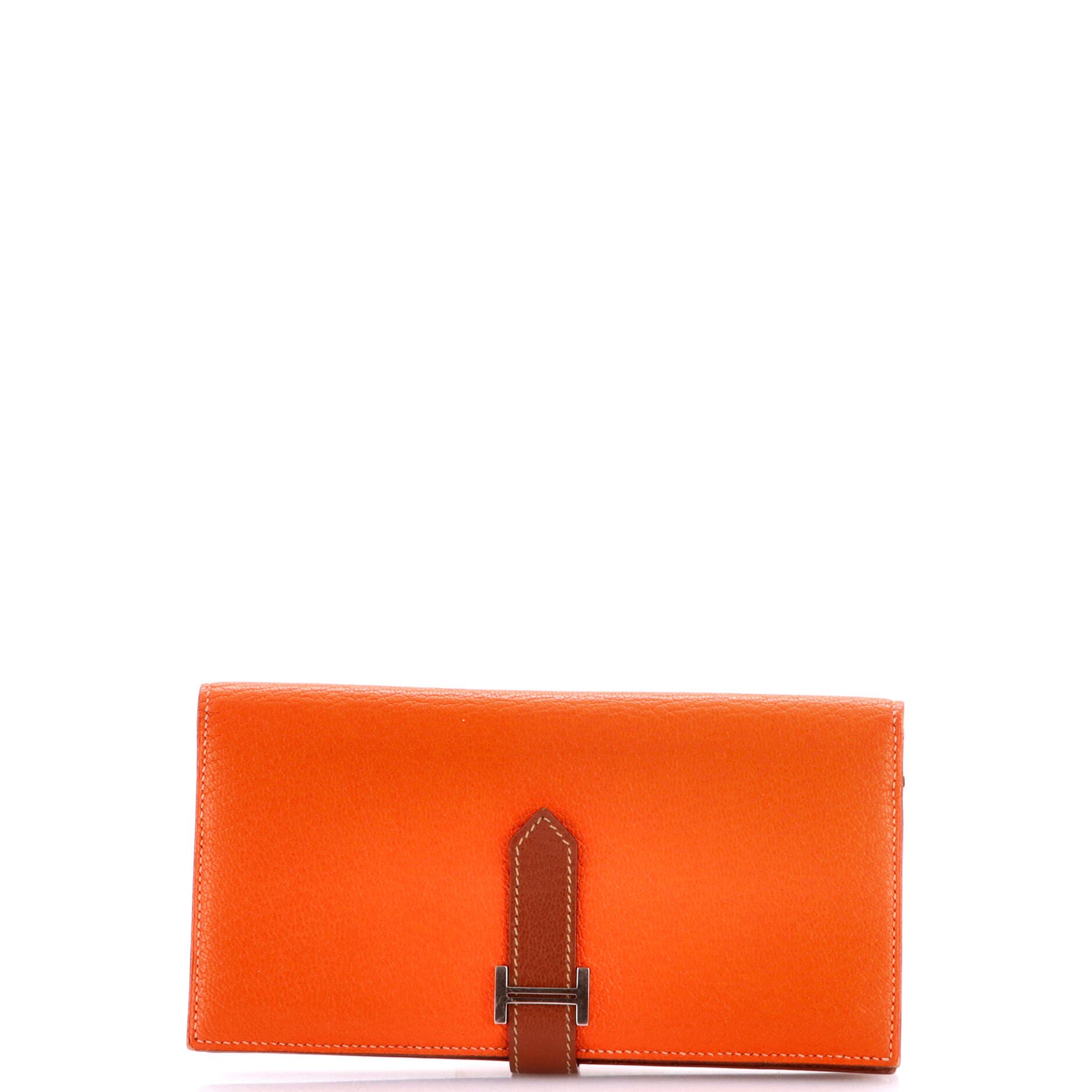 Pre-Owned Hermes Bearn Wallet Chevre Mysore Long, Main, color, Feu