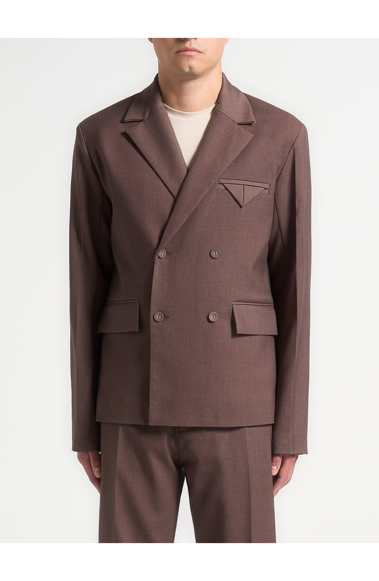 Manière De Voir Didier Double Breasted Twill Suit Jacket, Alternate, color, Brown