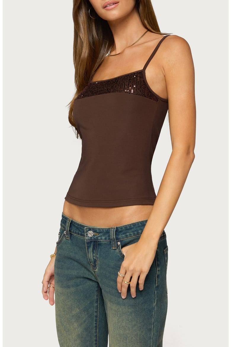 Shakked Sequin Stretch Cotton Camisole, Alternate, color, BROWN