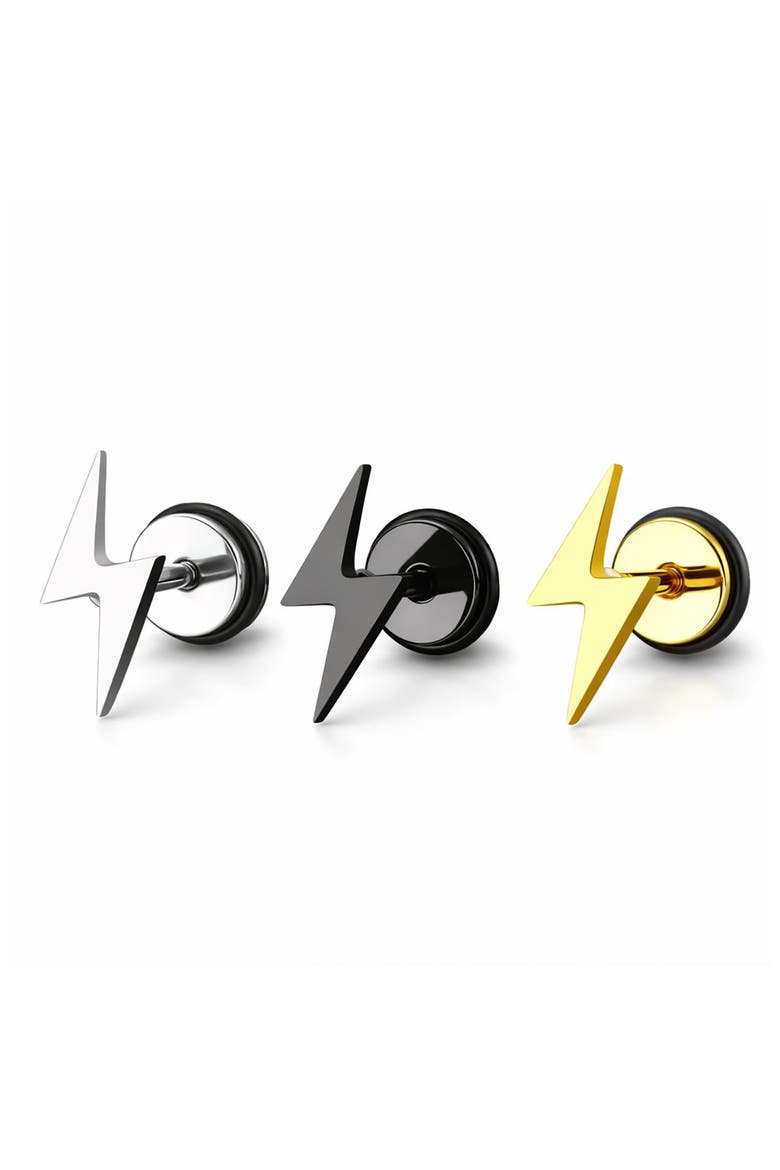 Stainless Steel Lightning Bolt Screwback Stud Earrings, Alternate, color, SILVER