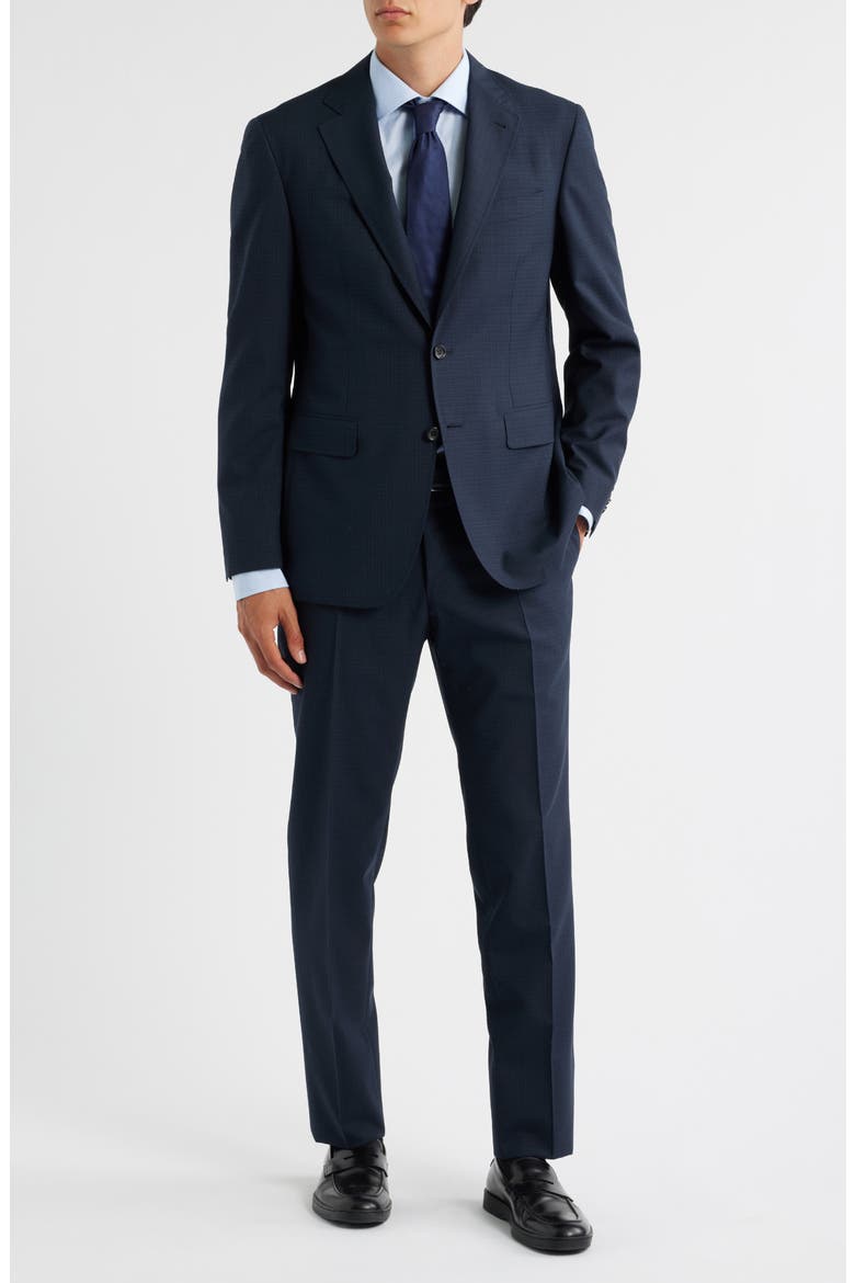 Kei Trim Fit Dark Green Mélange Textured Wool Suit, Main, color, DARK GREEN