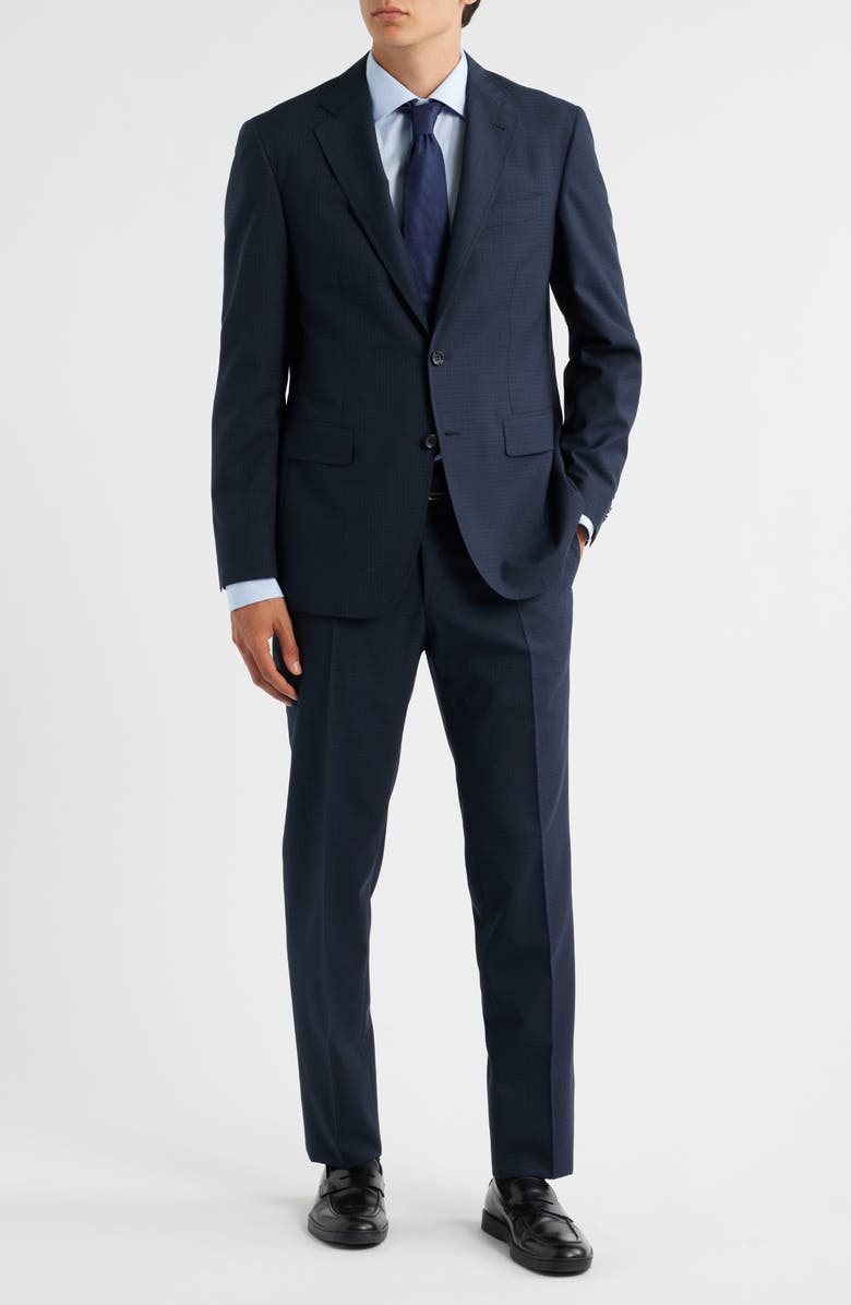 Canali Kei Trim Fit Dark Green Mélange Textured Wool Suit, Main, color, Dark Green