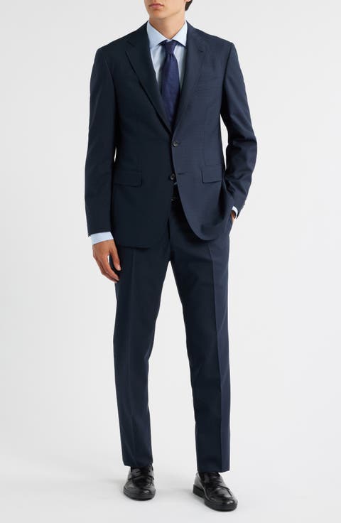 Kei Trim Fit Dark Green Mélange Textured Wool Suit