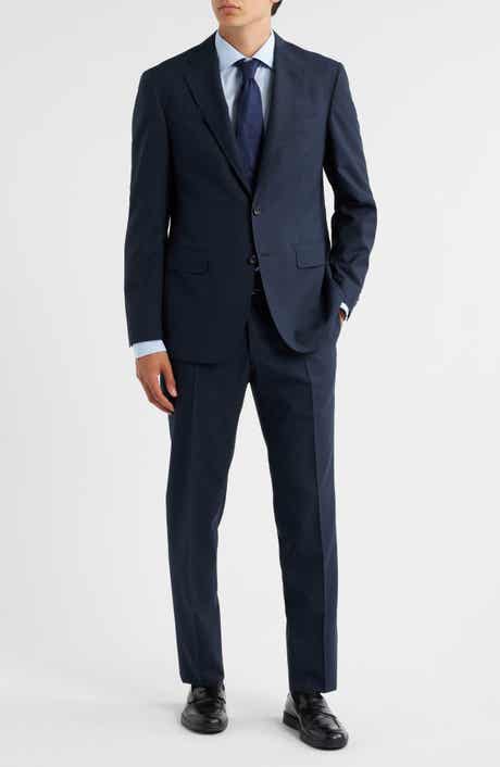 Canali Kei Trim Fit Dark Green Mélange Textured Wool Suit