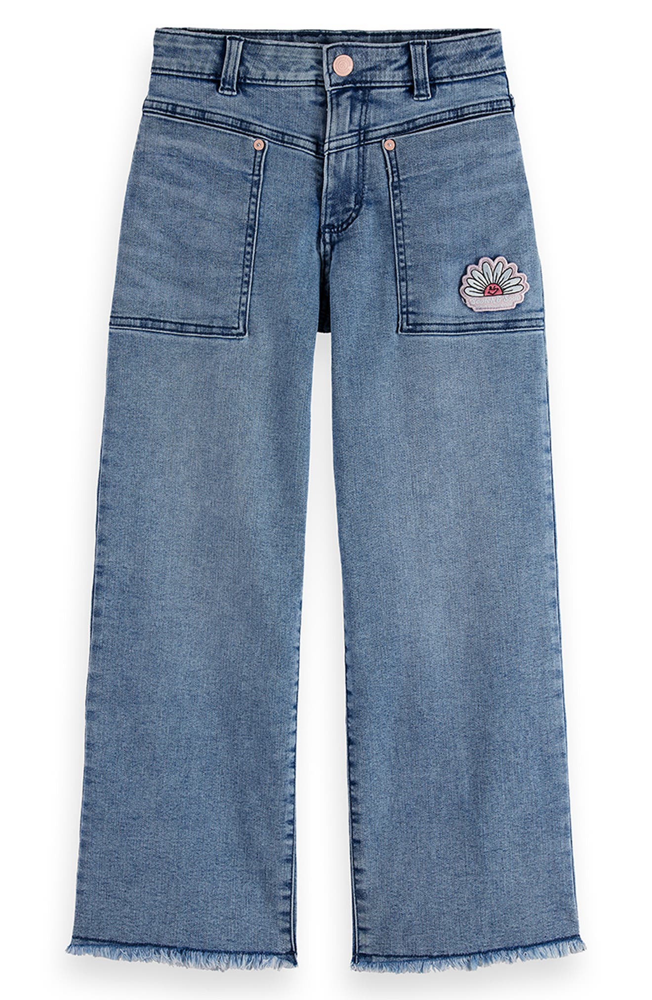 Scotch & Soda Kids' Floral Wide Leg Denim Jeans