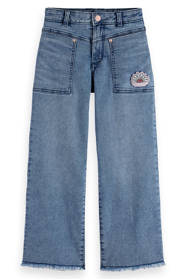 Kids' Floral Wide Leg Denim Jeans, Main, color, COASTAL BLUE