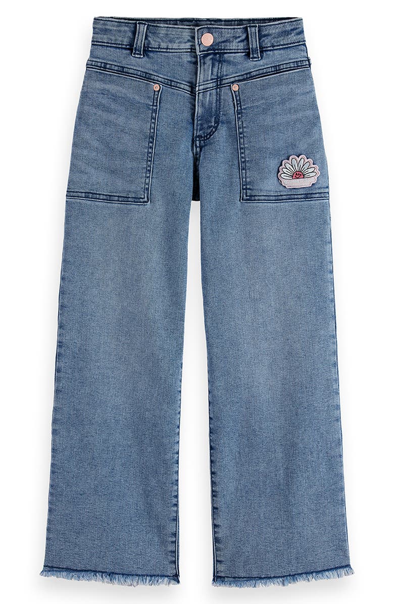 Scotch & Soda Kids' Floral Wide Leg Denim Jeans, Main, color, Coastal Blue