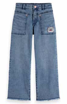 Scotch & Soda Kids' Floral Wide Leg Denim Jeans