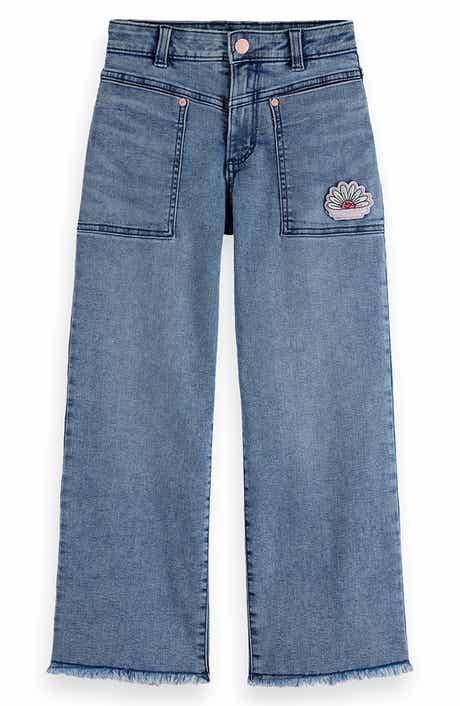 Scotch & Soda Kids' Floral Wide Leg Denim Jeans