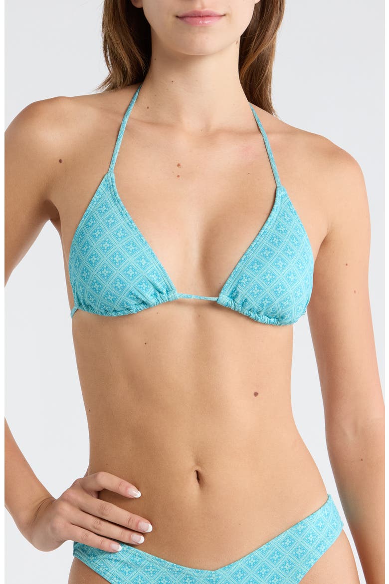 Moon Geo Metallic Triangle Bikini Top, Main, color, BLUE