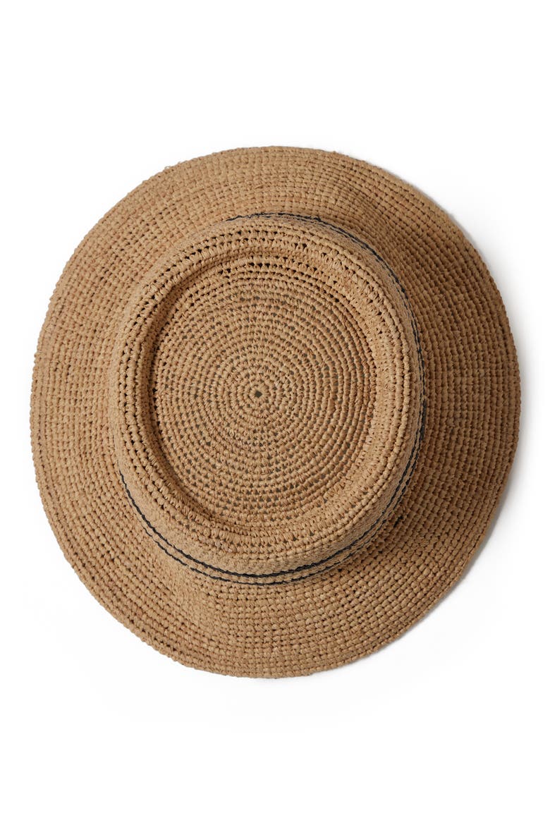 Ellee Straw Packable Bucket Hat, Alternate, color, TAN/ BLACK
