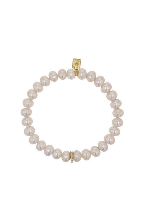 Sheryl Lowe 14k Pearl 8mm Bead Bracelet With Diamond Rondelle In Metallic