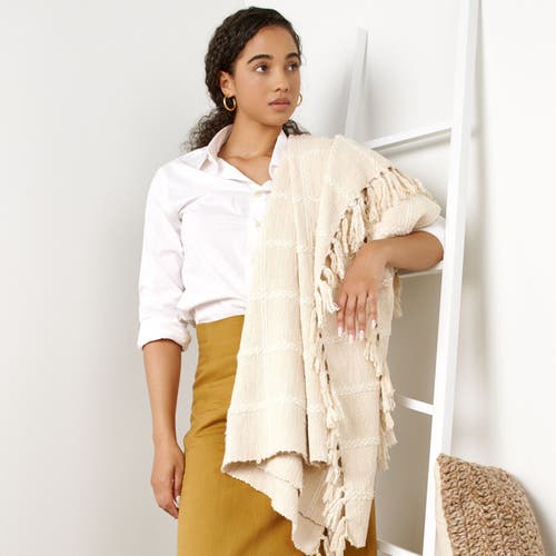Studio Variously Sea Shell White Textured Checks Handloom Throw In White