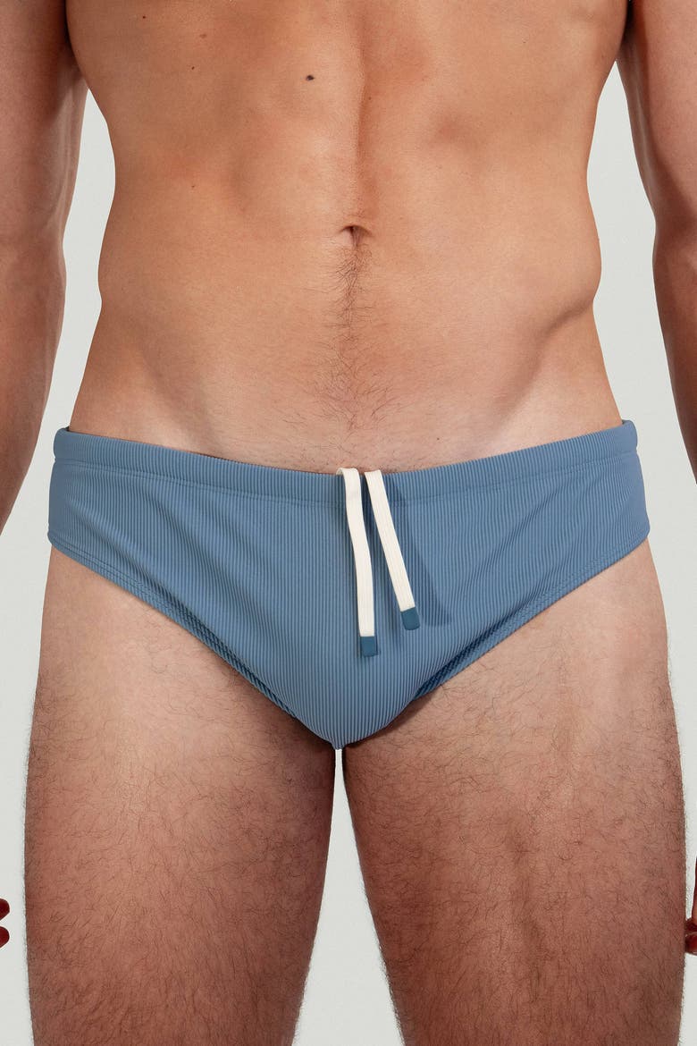 Dune Modern Cut Ribbed Stretch Swim Brief, Main, color, Pewter