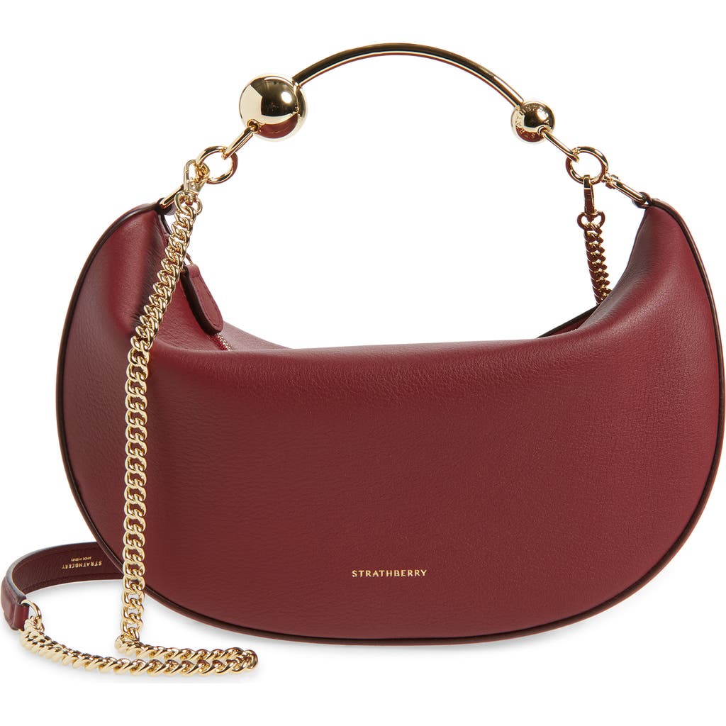 Strathberry Crescent Moon Leather Shoulder Bag In Burgundy