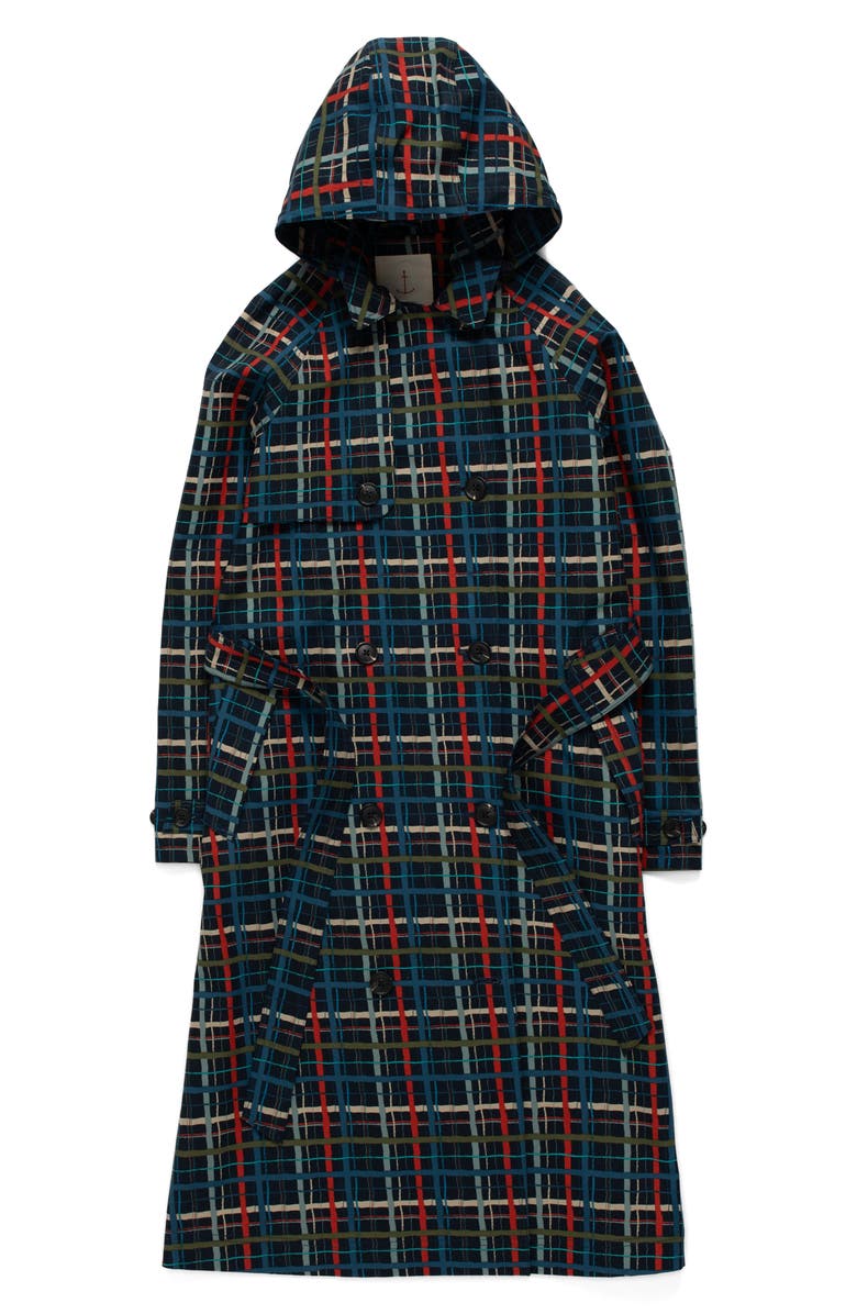 Seasalt Cornwall Penweathers Check Waterproof Organic Cotton Trench Coat, Main, color, Sketched Check Maritime