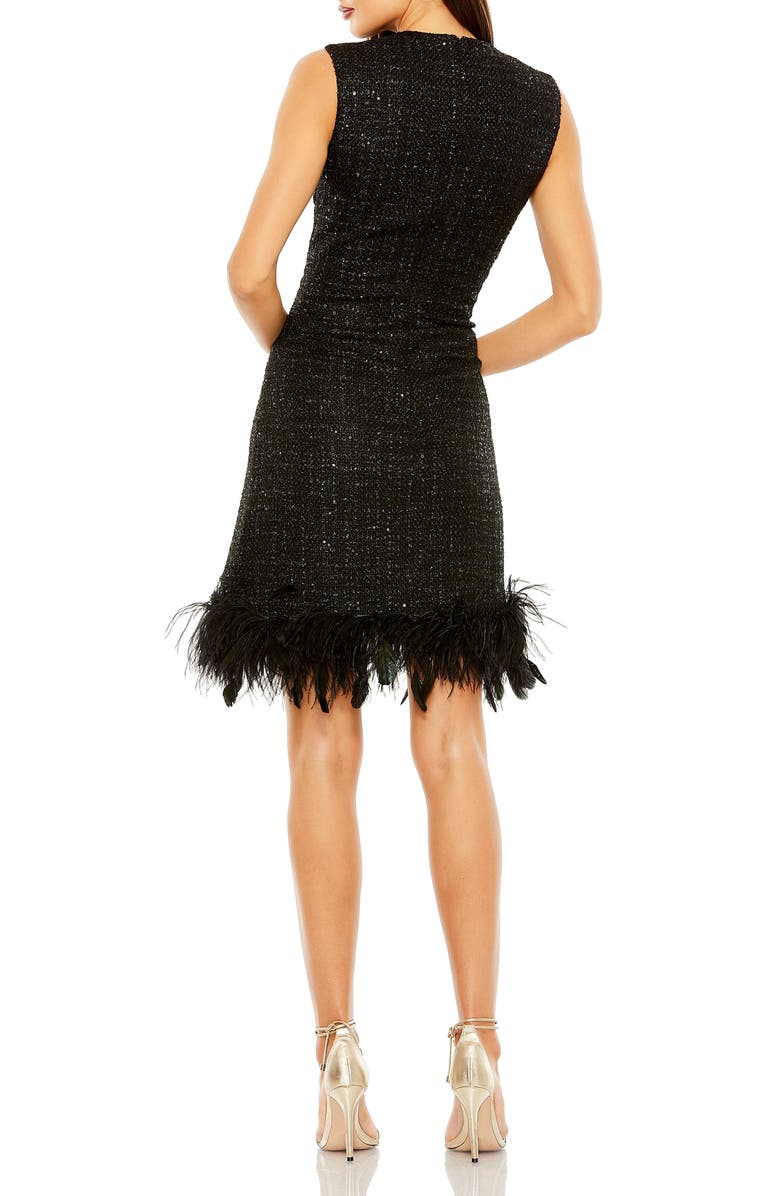 Mac Duggal A-Line Shift Dress with Feather Trim, Alternate, color, Black