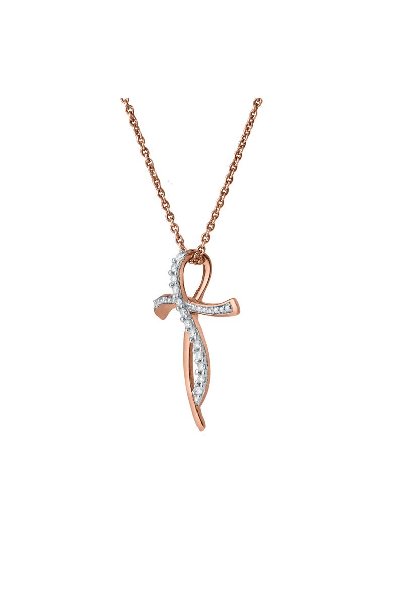 Elarith 0.15 Cts Natural Diamond Cross 14K Gold Pendant, Alternate, color, 14K Rose Gold