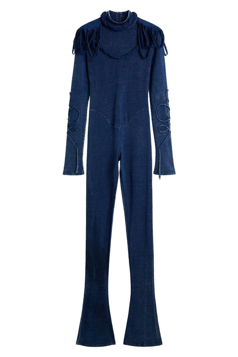 Texture Mock Neck Long Sleeve Jumpsuit, Alternate, color, NAVY BLUE