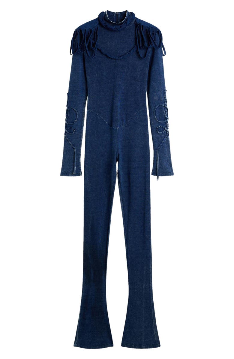 Desigual Texture Mock Neck Long Sleeve Jumpsuit, Alternate, color, Navy Blue