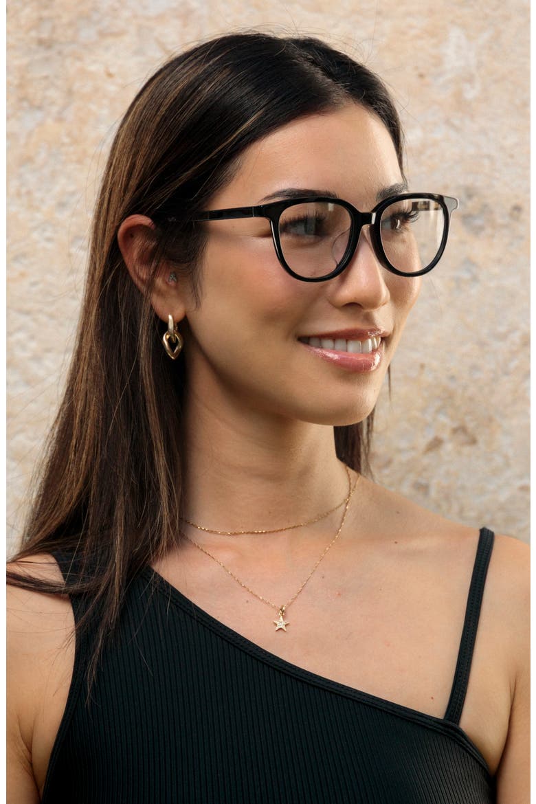 Waipuna 53mm Low Bridge Round Optical Glasses, Alternate, color, BLACK LAVA / CLEAR LENSES