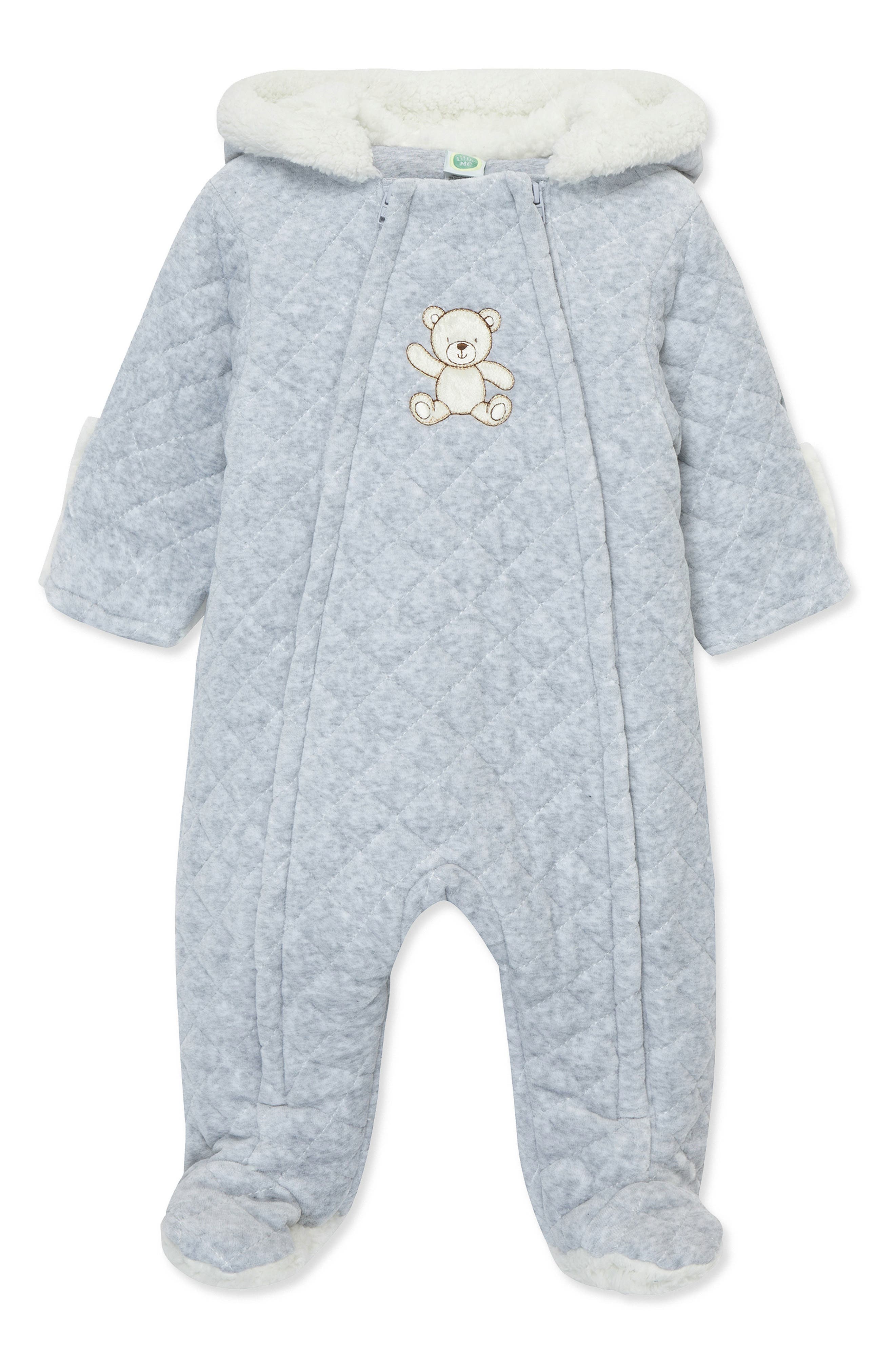 Little Me Quilted Gray Bear Hooded Pram