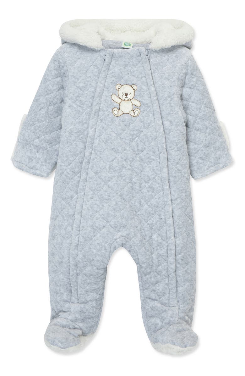 Little Me Quilted Gray Bear Hooded Pram, Main, color, Grey