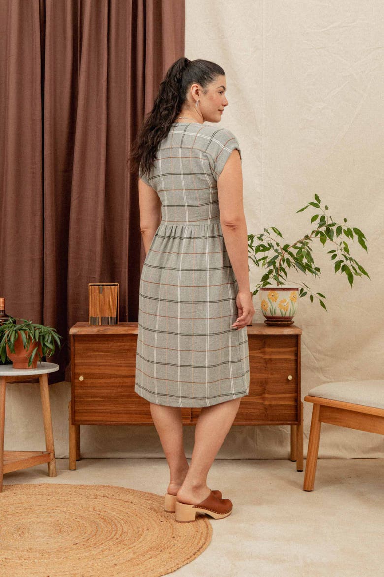 Ira Dress, Alternate, color, Olive Ember Grid
