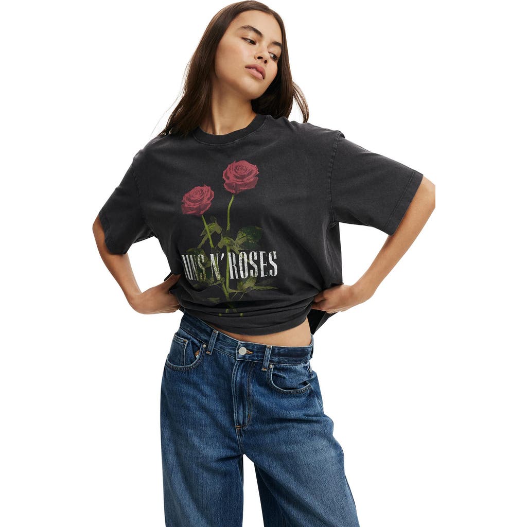 Cotton On The Lcn Music Boxy Graphic Tee In Guns N Roses Washed Black