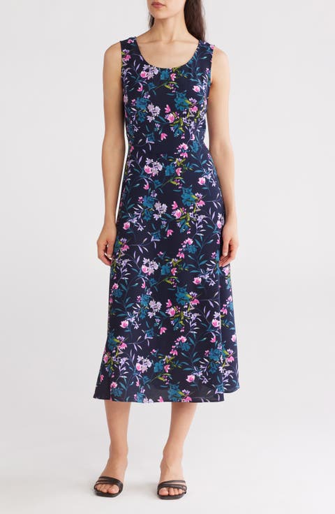 Floral Sleeveless Lace-Up Back Midi Dress