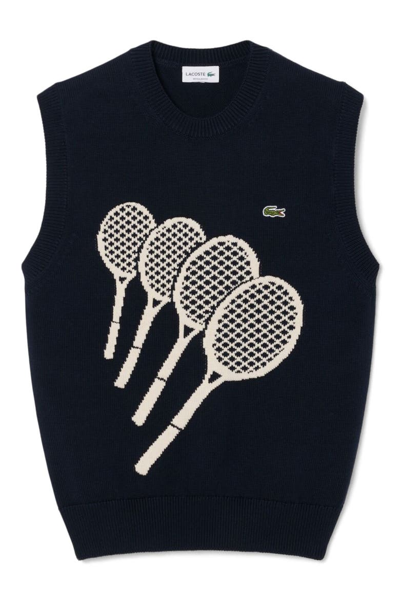 Tennis Rackets Jacquard Cotton Sweater Vest, Alternate, color, BLACKBIRD/ POWDER