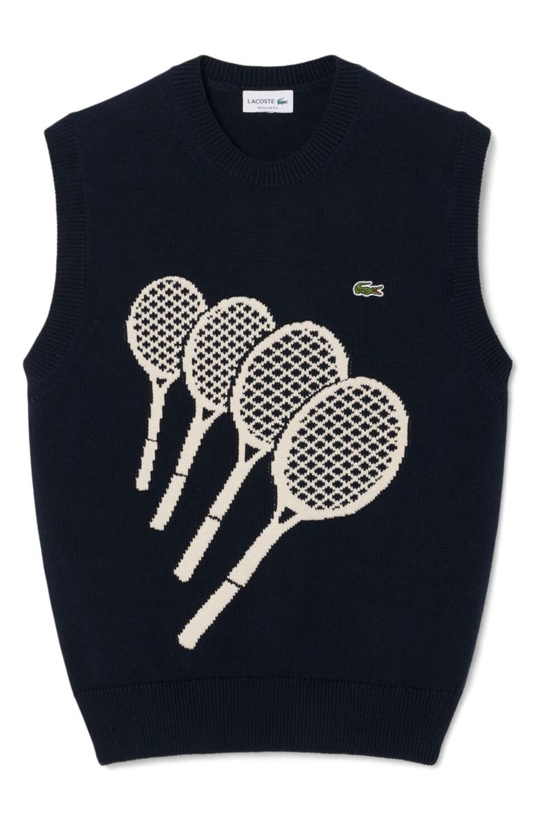 Lacoste Tennis Rackets Jacquard Cotton Sweater Vest, Alternate, color, Blackbird/ Powder