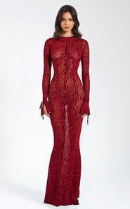 Miss Circle Waylynn Sheer Burnout Velvet Backless Evening Maxi Dress